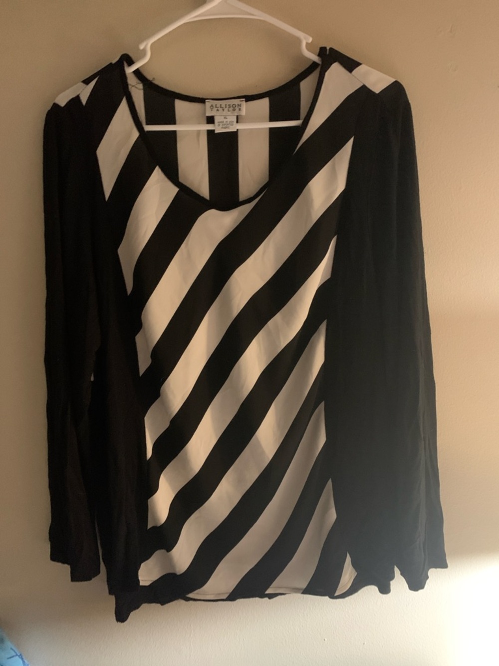 Allison Taylor Diagonal Black and White Long Sleeve Top